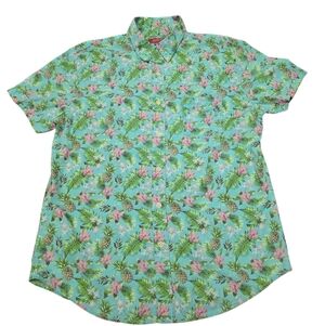 Arizona Jean Men's Blue Pineapple and Floral Short Sleeve Hawaiian Shirt Size M